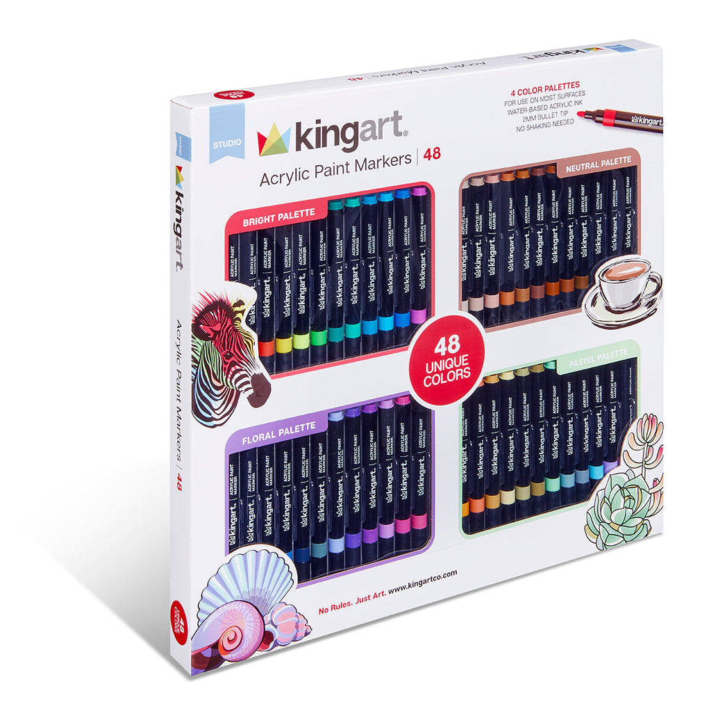 Acrylic Paint Markers Variety Set – 48 Colors, 2mm Bullet Tip, Water-Based, Multi-Surface