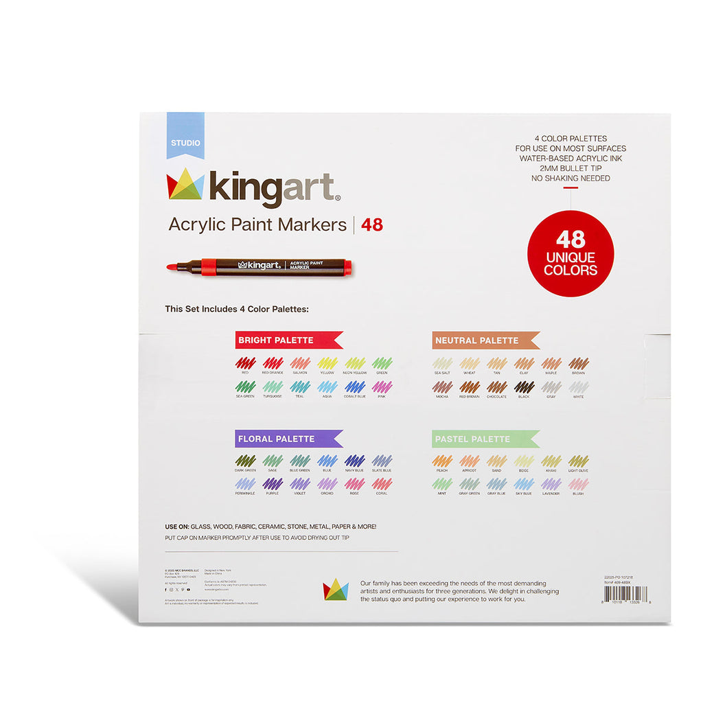 Acrylic Paint Markers Variety Set – 48 Colors, 2mm Bullet Tip, Water-Based, Multi-Surface