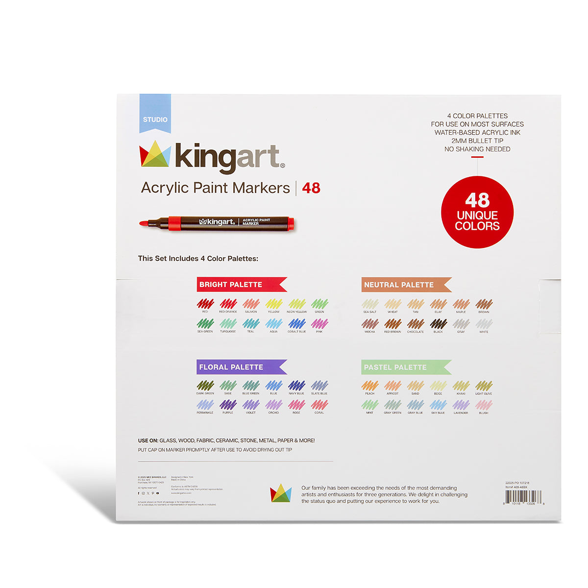 Acrylic Paint Markers Variety Set – 48 Colors, 2mm Bullet Tip, Water-Based, Multi-Surface