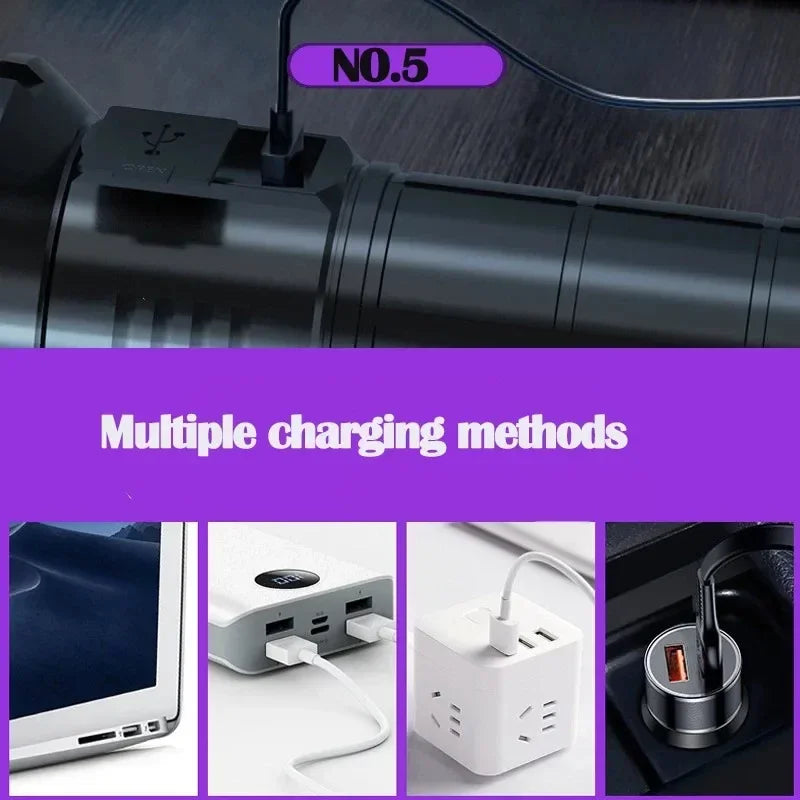 365nm UV Flashlight USB Rechargeable 26650 Battery Waterproof Purple Light Pet Urine & Stain Detector