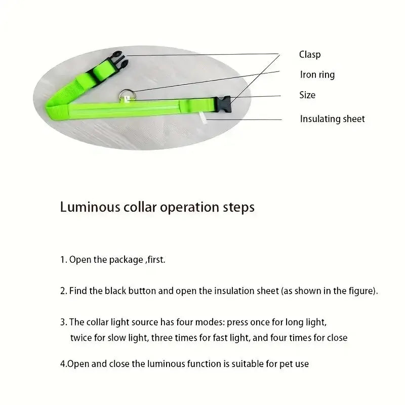LED Glow Dog Collar & Leash Set – Nylon Luminous Reflective Safety Flashing Night Light for Pets