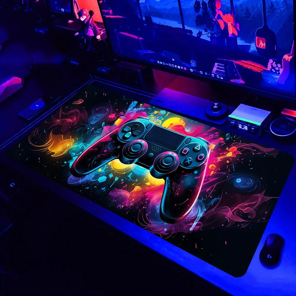 Gamepad Pattern XXL Gaming Mouse Pad – Non-Slip Rubber Desk Mat, Multiple Sizes (90×40, 80×40, 80×30, 60×30 cm / 35.4×15.7, 31.5×15.7, 31.5×11.8, 23.6×11.8 in)