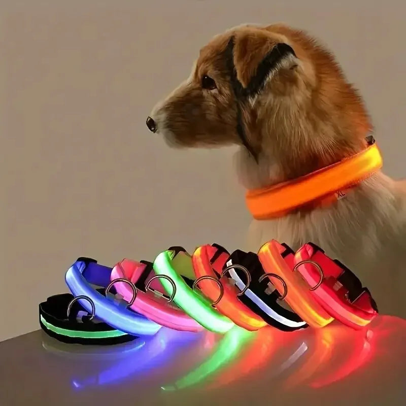 LED Glow Dog Collar & Leash Set – Nylon Luminous Reflective Safety Flashing Night Light for Pets