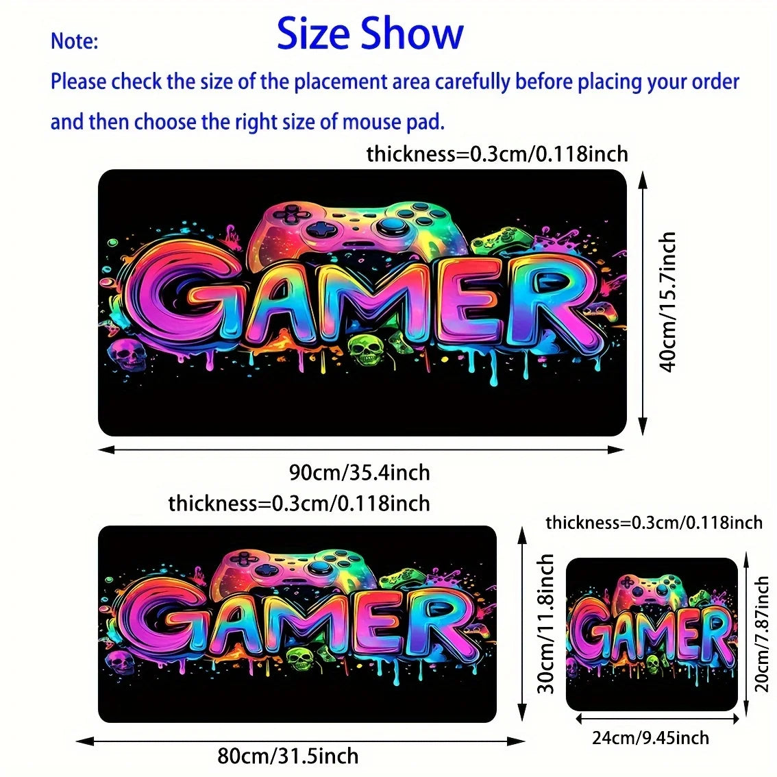 Gamepad Pattern XXL Gaming Mouse Pad – Non-Slip Rubber Desk Mat, Multiple Sizes (90×40, 80×40, 80×30, 60×30 cm / 35.4×15.7, 31.5×15.7, 31.5×11.8, 23.6×11.8 in)